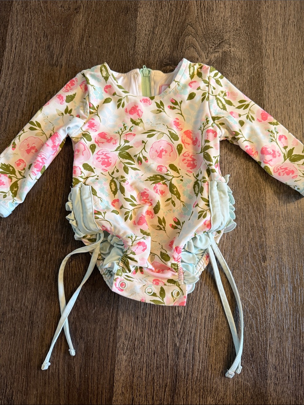Floral Long-Sleeve Baby One-Piece in Pink and Cream